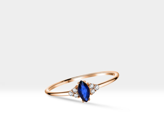 14K Yellow Gold Ring,Straight Shank Engagement Ring,Marquise Cut Sapphire Ring