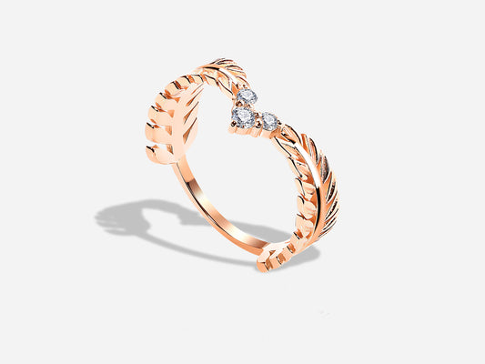 Diamond Leaf Loop Model Joint Ring 14K Gold | LR00019D