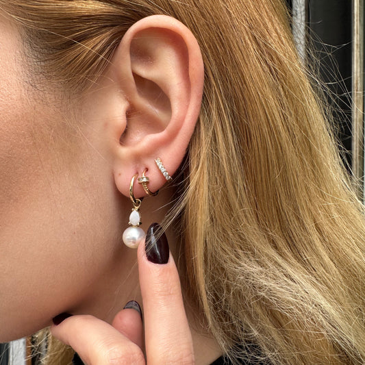 Bridal Jewelry with Pear Cut Opal Earrings in 14K Solid Gold Dangle Hoop Pearl Earrings for Women Wedding Jewelry | LE00080PO