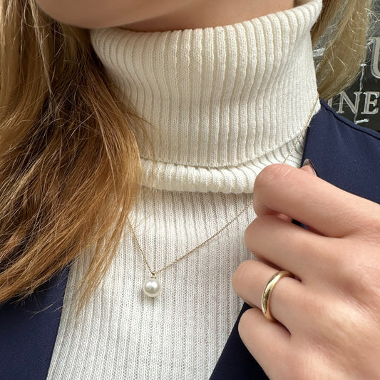 Solitaire Pearl Necklace in 14K Solid Gold Bridal Jewelry with Single Real Pearl Dainty Charm Necklaces for Bridesmaid Gift | LN00003P