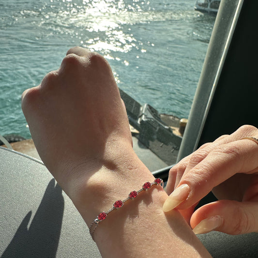 Dainty Minimalist Bracelet with Marquise Ruby and Tiny Diamond Bracelets in 14K Solid Gold Bracelet for Women