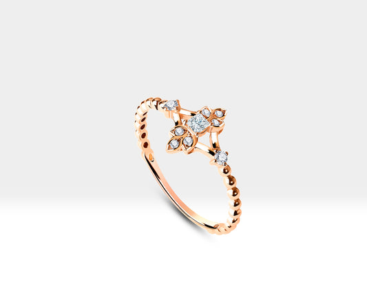 Diamond Round Design 14K Solid Yellow Gold Ring Handmade Ring