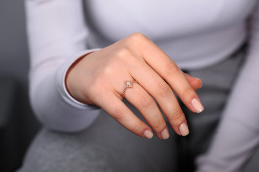 14K Gold Round Cut Opal with Diamond Ring Flower Design Ring Opal Birthstone Ring Half Beads Shank Ring