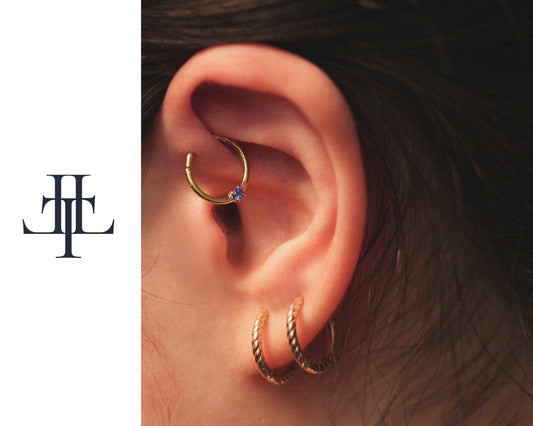 Cartilage Hoop Round Sapphire Clicker Single Earring 14K Yellow Gold