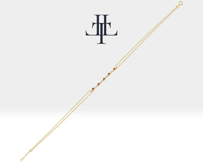 Thin Chain Bracelet with Ruby and Tiny Diamond Bracelets in 14K Solid Gold Bracelet for Women