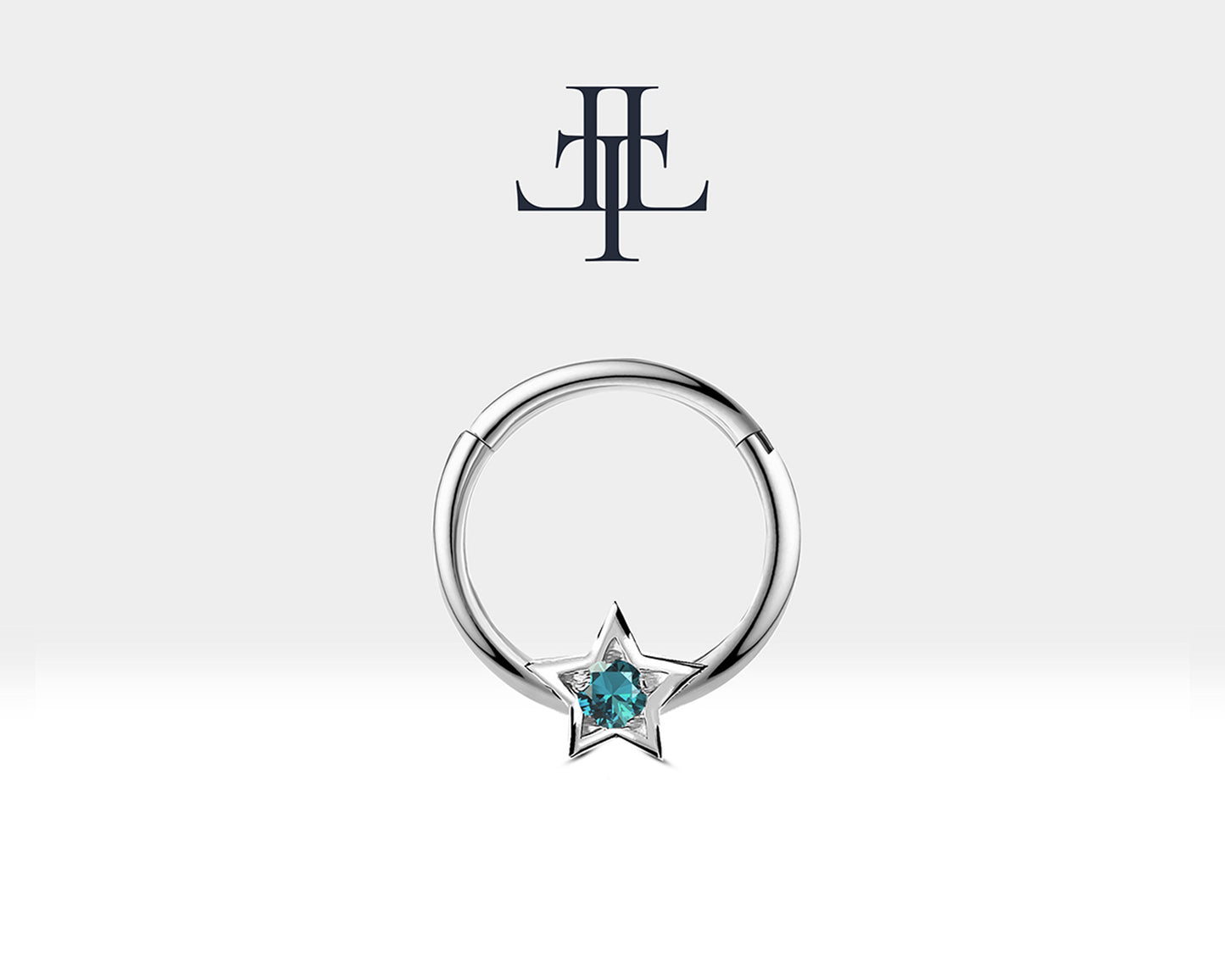 Star Hoop Clicker with Blue Topaz in 14K Solid Gold,Cartilage Hoop Piercing,16G,10mm