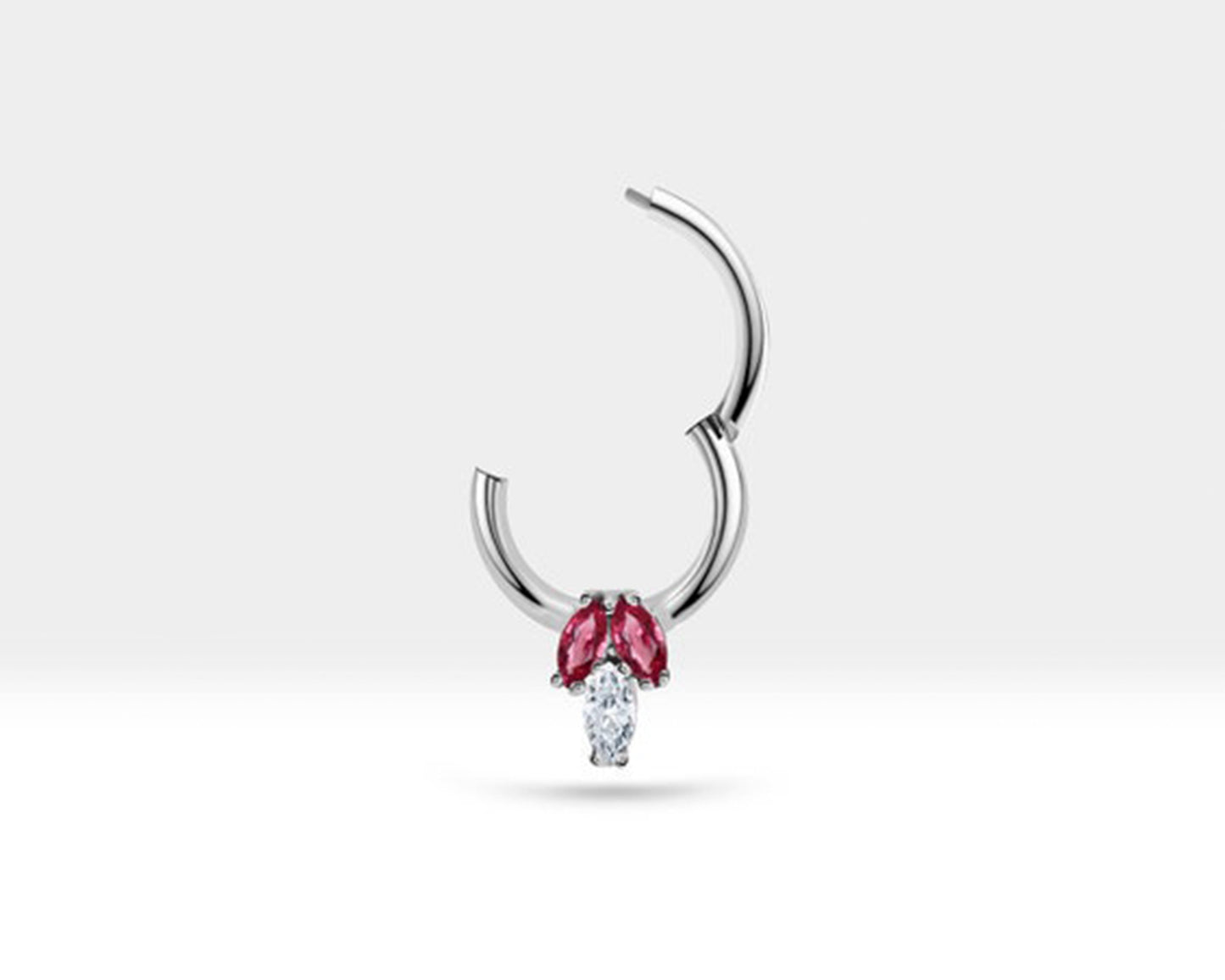 Marquise Cut Ruby&Diamond Hoop Clicker,Multi-Stone Cartilage Hoop Clicker in 14K Solid Gold,16G(1.2mm),10mm Outer