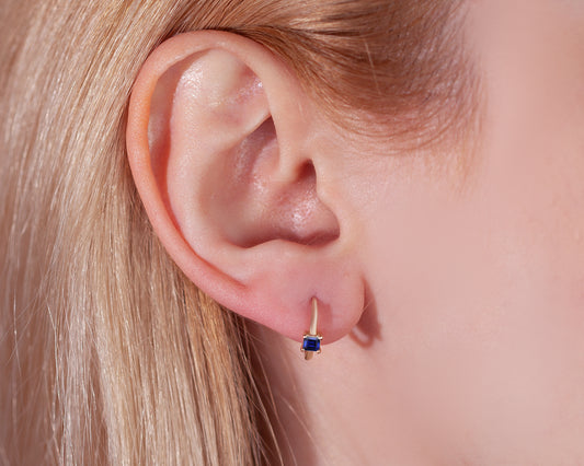 Princess Cut Sapphire Solid Gold Earring