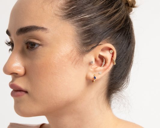 Cartilage Hoop  Marquise Cut Cross Standing Sapphire Earring Single Earring 14K