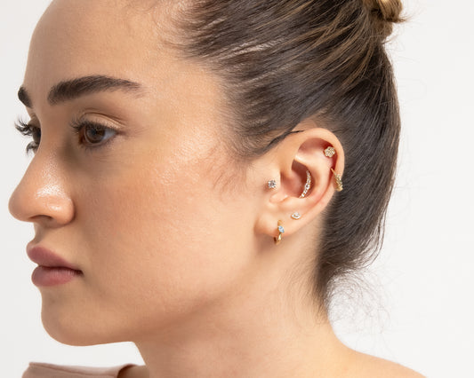 Cartilage Hoop  Marquise Cut Cross Standing Diamond Earring Single Earring 14K