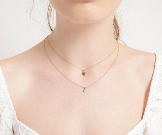 Jewelry Set of Earring and Necklace with Solitaire Diamond in 14k Solid Gold