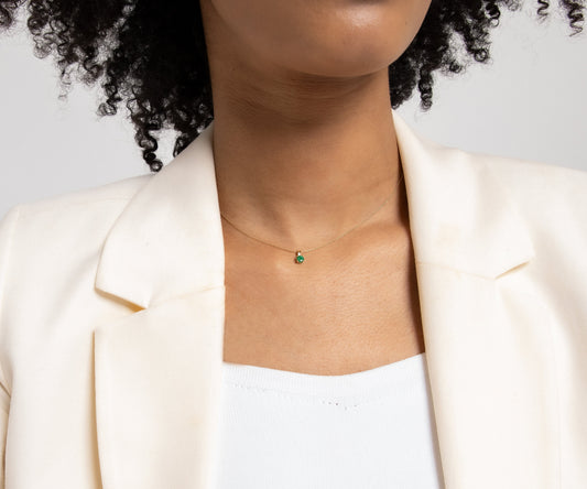 Jewelry Emerald Necklace and Stud Earrings Set in 14K Solid Gold