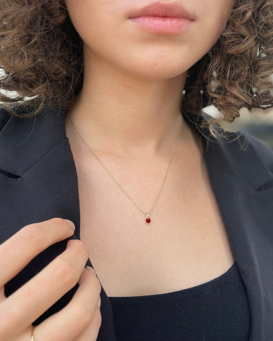 Jewelry Ruby Set Necklace and Earrings Set for Women, Solitaire Ruby 14K Solid Gold Set