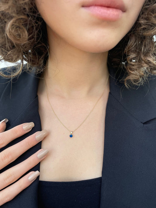 Jewelry Sapphire Set of Necklace and Earrings in 14K Solid Gold