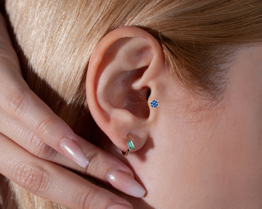 Cartilage Tragus Piercing Flower Design Cut Sapphire Piercing Single Earring
