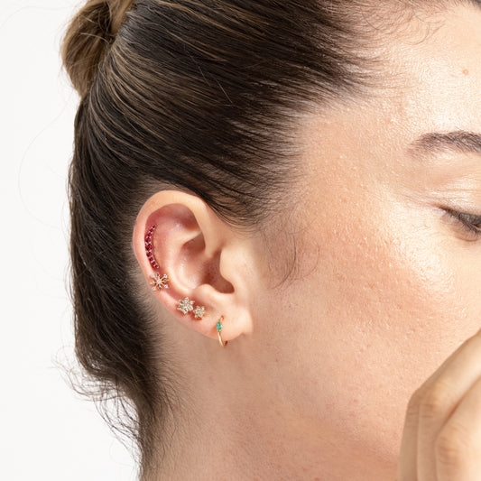 14K Solid Gold Cartilage Moon Design Ruby Piercing,16G(1.2mm)Stud Earring