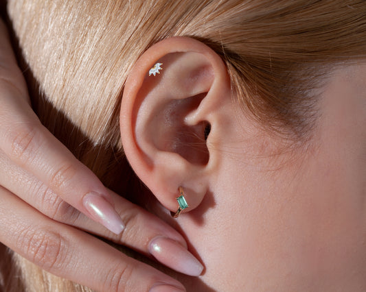 Cartilage Tragus Piercing ,Marquise Cut Diamond Piercing ,14K Yellow Solid Gold