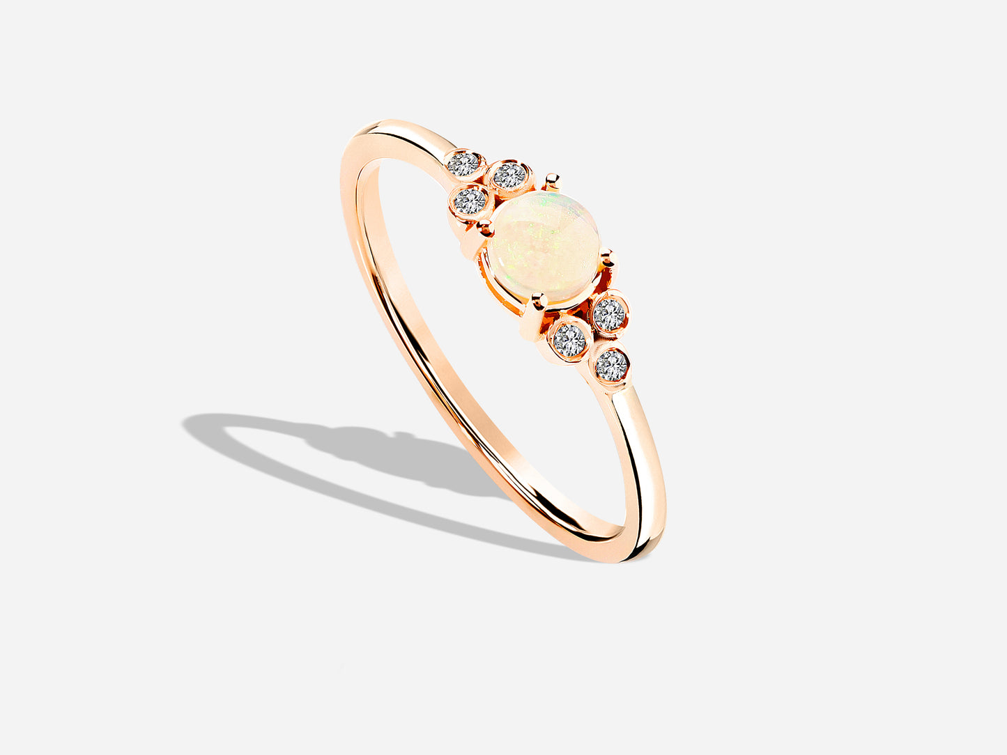 Multi-Stone Rings in 14K Yellow-White-Rose Solid Gold Ring with Opal and Diamond Minimal Ring For Her