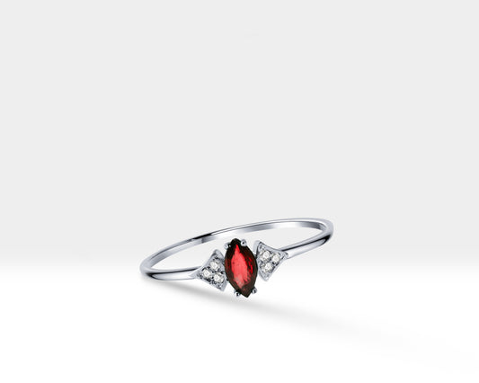 14K Yellow Gold Ring,Straight Shank Engagement Ring,Marquise Cut Ruby Ring