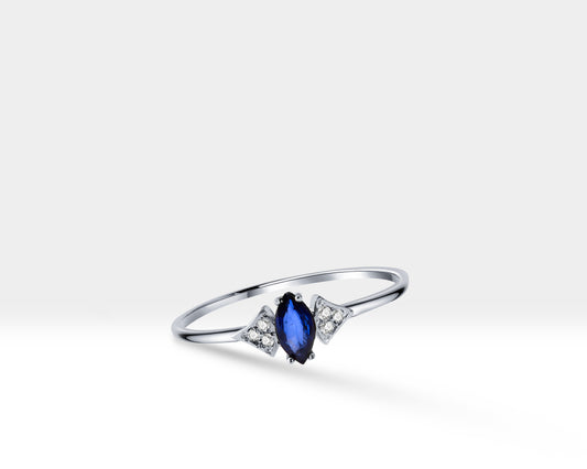 14K Yellow Gold Ring,Engagement Ring,Marquise Cut Sapphire and Diamond Ring