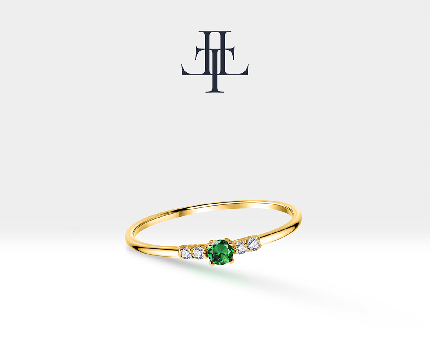 14K Yellow Solid Gold Multi Stone Ring,Natural Green Garnet with Diamond Ring,Dainty Gold Ring For Women