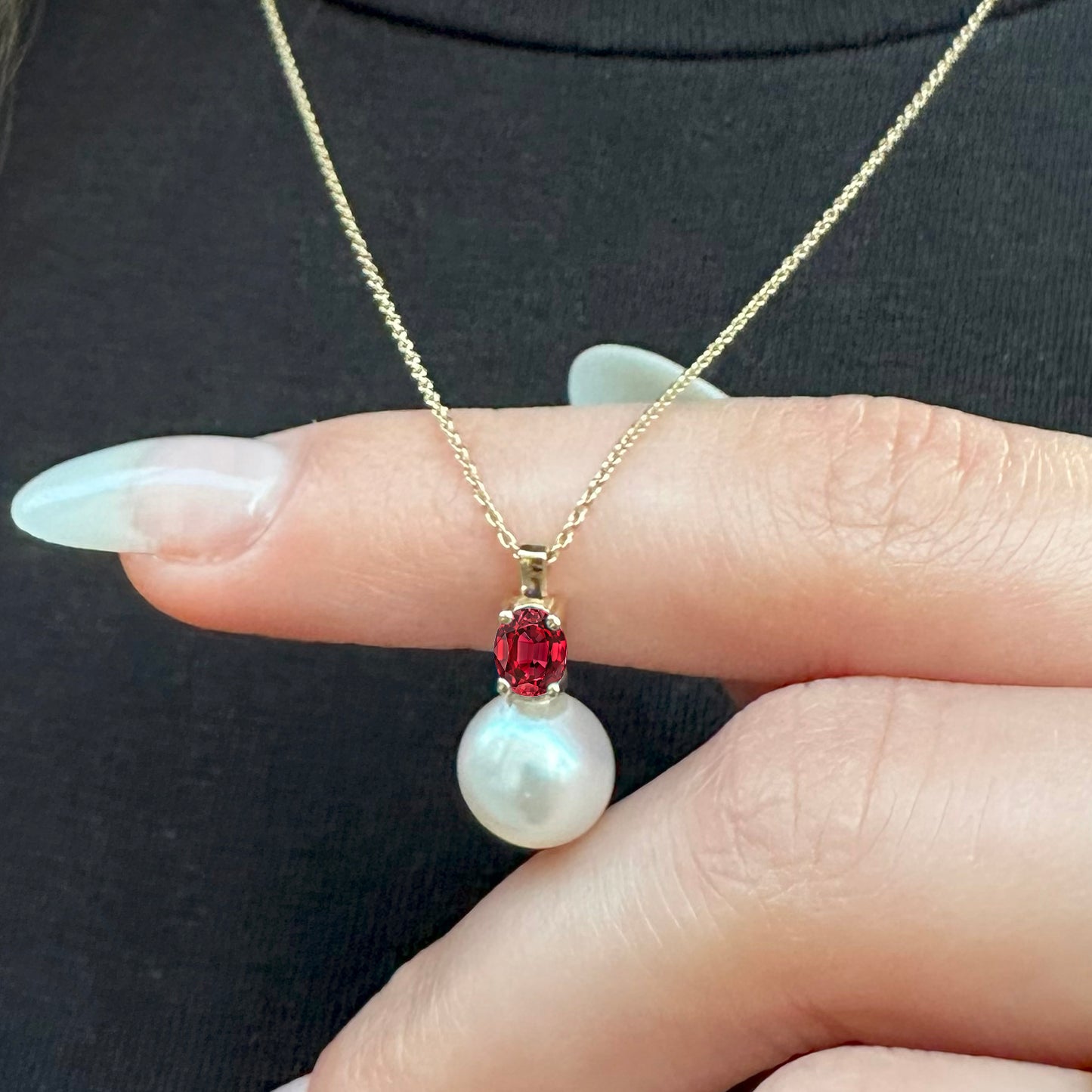 Bridal Jewelry Set of Pearl Necklace and Earring Pearl Necklace with Oval Cut Ruby Set in 14K Solid Gold Stud Earrings for Wedding