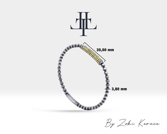 Ball Shaped Handmade Silver Bracelet with Natural Yellow Diamond | ZB00001D