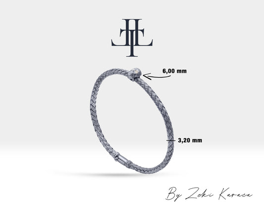 Skull Design Straw Braided Handmade Silver Bracelet with Brown Diamond | ZB00002BD