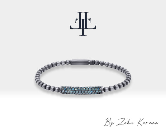Ball Shaped Handmade Silver Bracelet with Natural Blue Diamond | ZB00003D