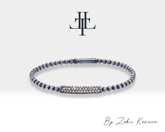 Ball Shaped Handmade Silver Bracelet with Brown Diamond | ZB00006BD