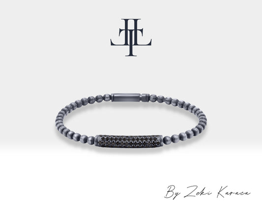 Ball Shaped Handmade Silver Bracelet with Black Diamond | ZB00008B