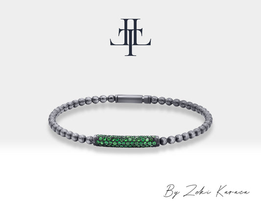 Ball Shaped Handmade Silver Bracelet with Green Garnet | ZB00011G