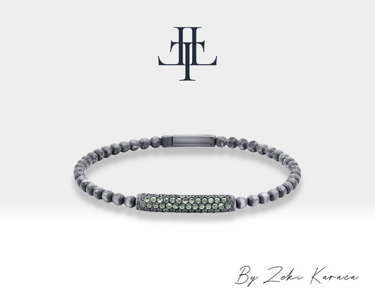 Ball Shaped Handmade Silver Bracelet with Green Sapphire | ZB00014S