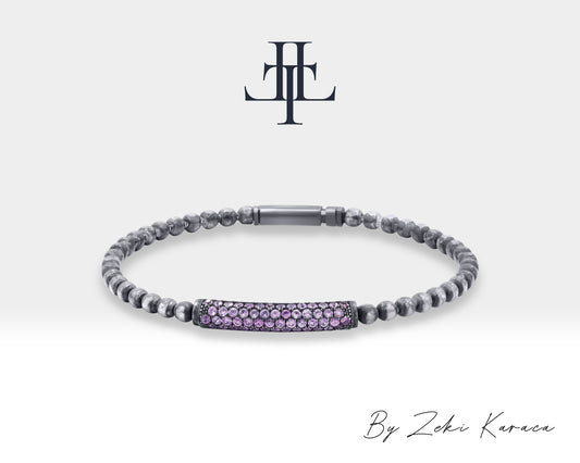 Ball Shaped Handmade Silver Bracelet with Pink Sapphire | ZB00016S