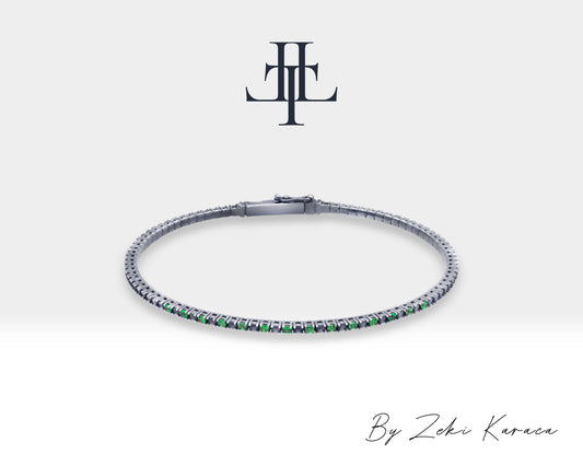 Handmade Silver Bracelet with Natural Green Garnet | ZB00018G