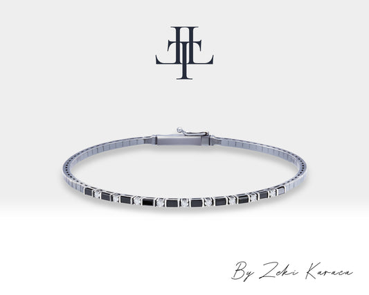 Handmade Silver Bracelet with Natural Brown Diamond and Black Diamond | ZB00020BD