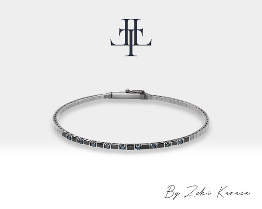 Handmade Silver Bracelet with Blue Diamond and Black Diamond | ZB00021DB
