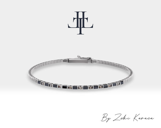 Handmade Silver Bracelet with Natural Brown Diamond and Black Diamond | ZB00022BD