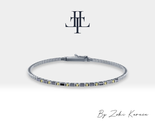 Handmade Silver Bracelet with Yellow Diamond and Black Diamond | ZB00025DB