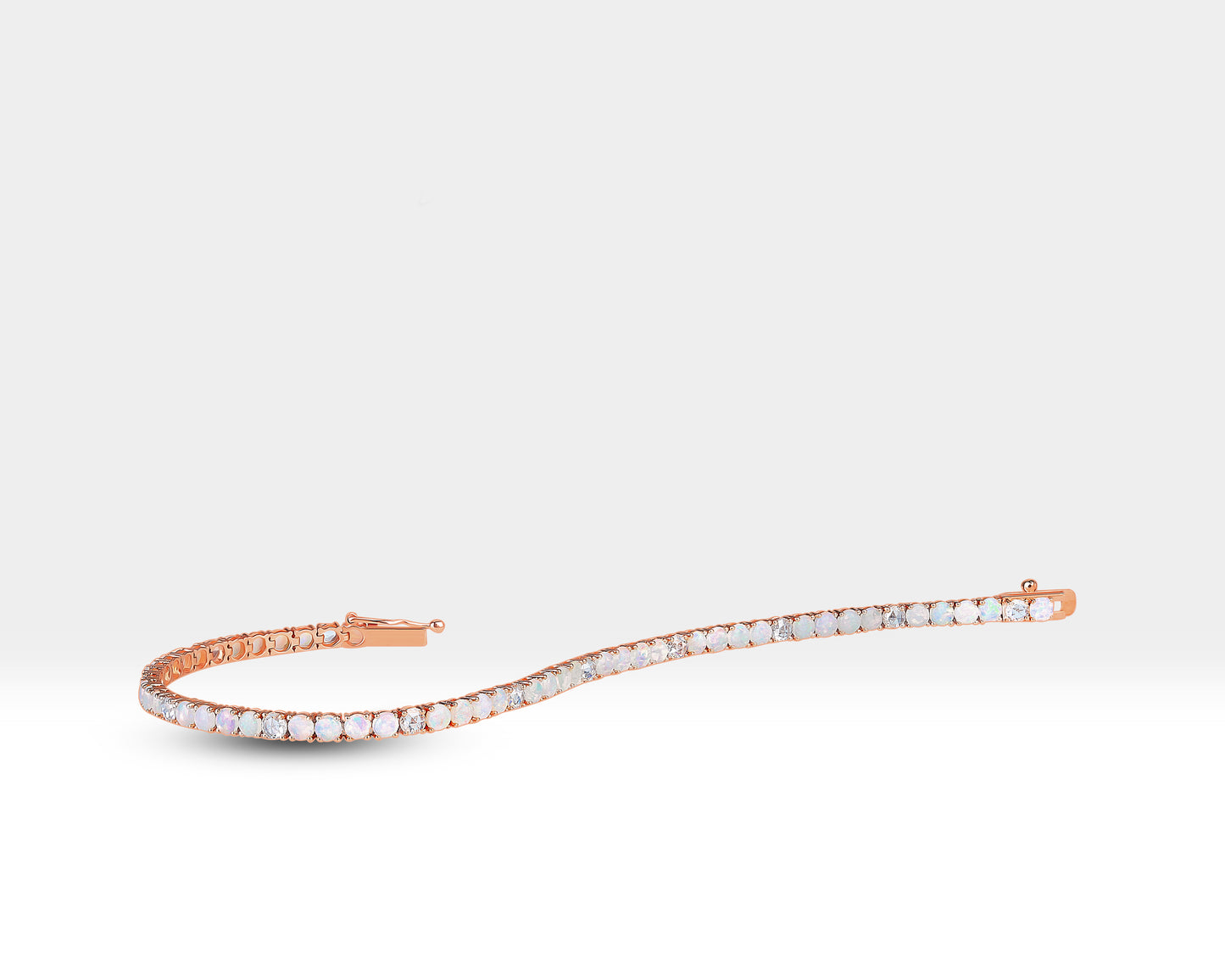 Opal and Diamond Stones Tennis Solid Gold Bracelet