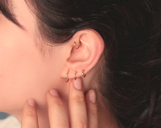 Single Clicker Earring Gold Cartilage Hoop Small 14K Gold