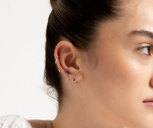 14K Yellow Solid Gold Hoop Clicker Piercing with Ruby Cartilage Single Piercing 16G