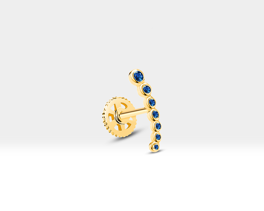 Celtic Cartilage Piercing with Bezel Set Sapphire Piercing with Screw Back Piercing in 14K White-Yellow-Rose Solid Gold 16G