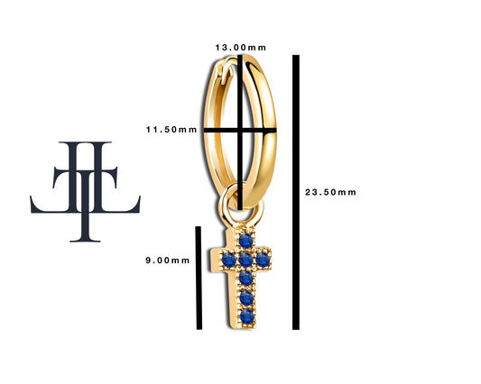 Sapphire Dangling Cross Eardrops Earring
