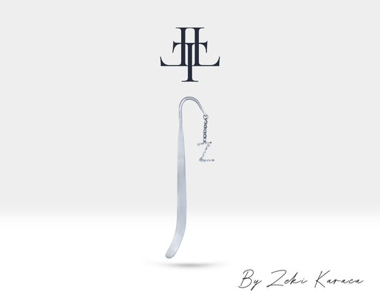 Silver Bookmark with Charm, Customizable Letter Bookmark with Colorful Sapphire, Handmade Unique Gift, Gift for Book Lovers | LZ00034S