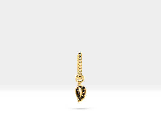 Hoop Earrings,Black Diamond  Dangle,14K Yellow Solid Gold,Beads Shank Hoop Earring