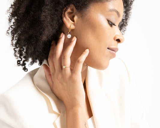 Pearl Necklace with Pendant Set of Necklace and Earring in 14K Solid Gold Pearl and Princess Ruby Set