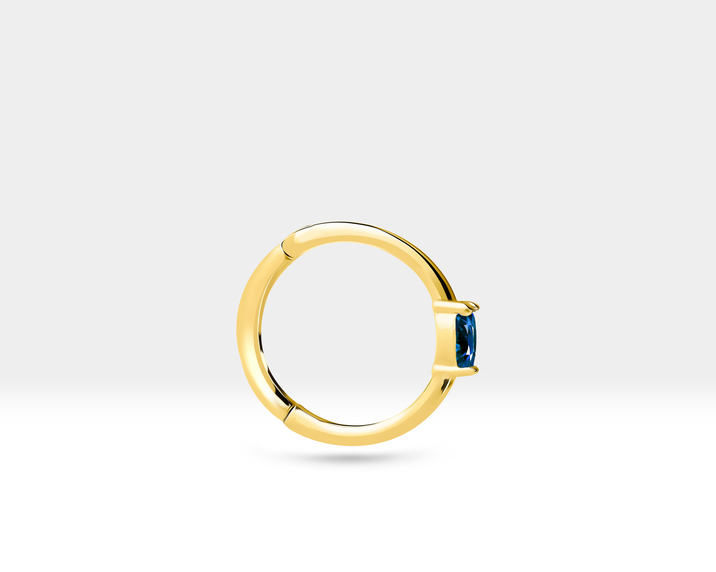 Cartilage Hoop with Marquise Sapphire Clicker in 14K Yellow-White-Rose Solid Gold Earring 16G 12 mm
