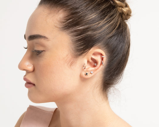 Large Star Design Round Cut Black and White Diamond Piercing