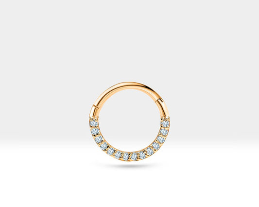 Cartilage Hoop Sequencing Design Diamond Clicker Piercing,Single Earring,14K Gold,16G(1.2mm)